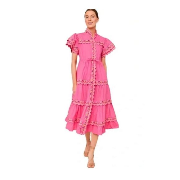 CeliaB Dresses & Skirts - CeliaB Alvis Scalloped Trim Eyelet Detail Midi Dress Women’s Small